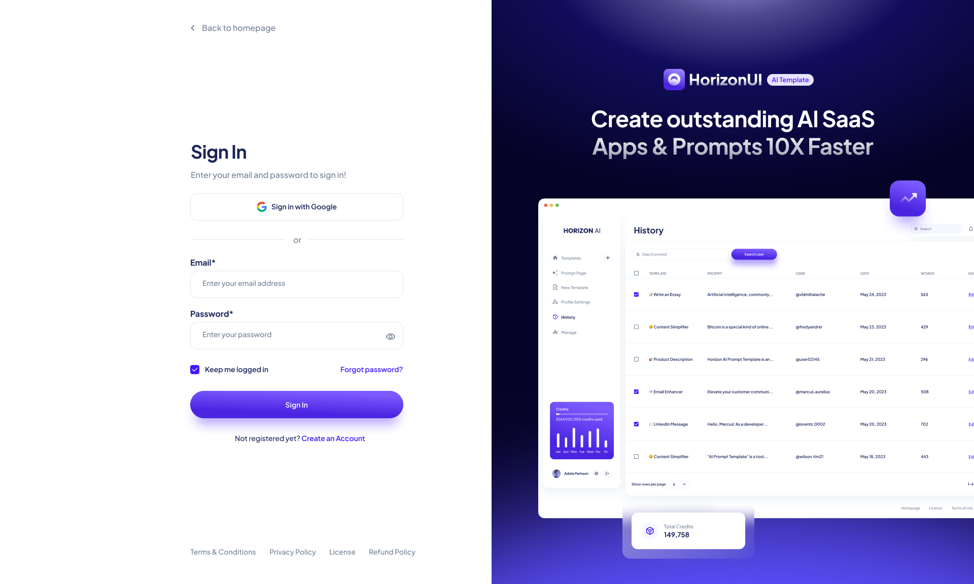 Horizon ChatGPT AI Template - Sign In Page