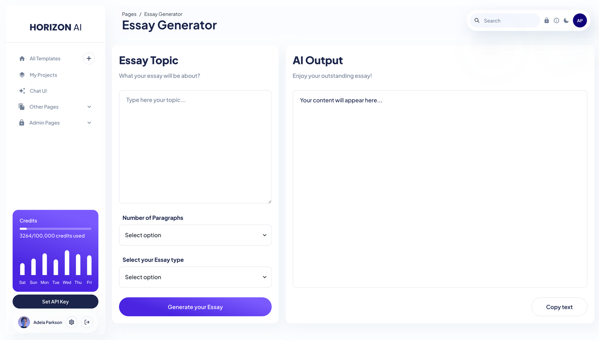 Horizon ChatGPT AI Template - Essay Generator Prompt Page