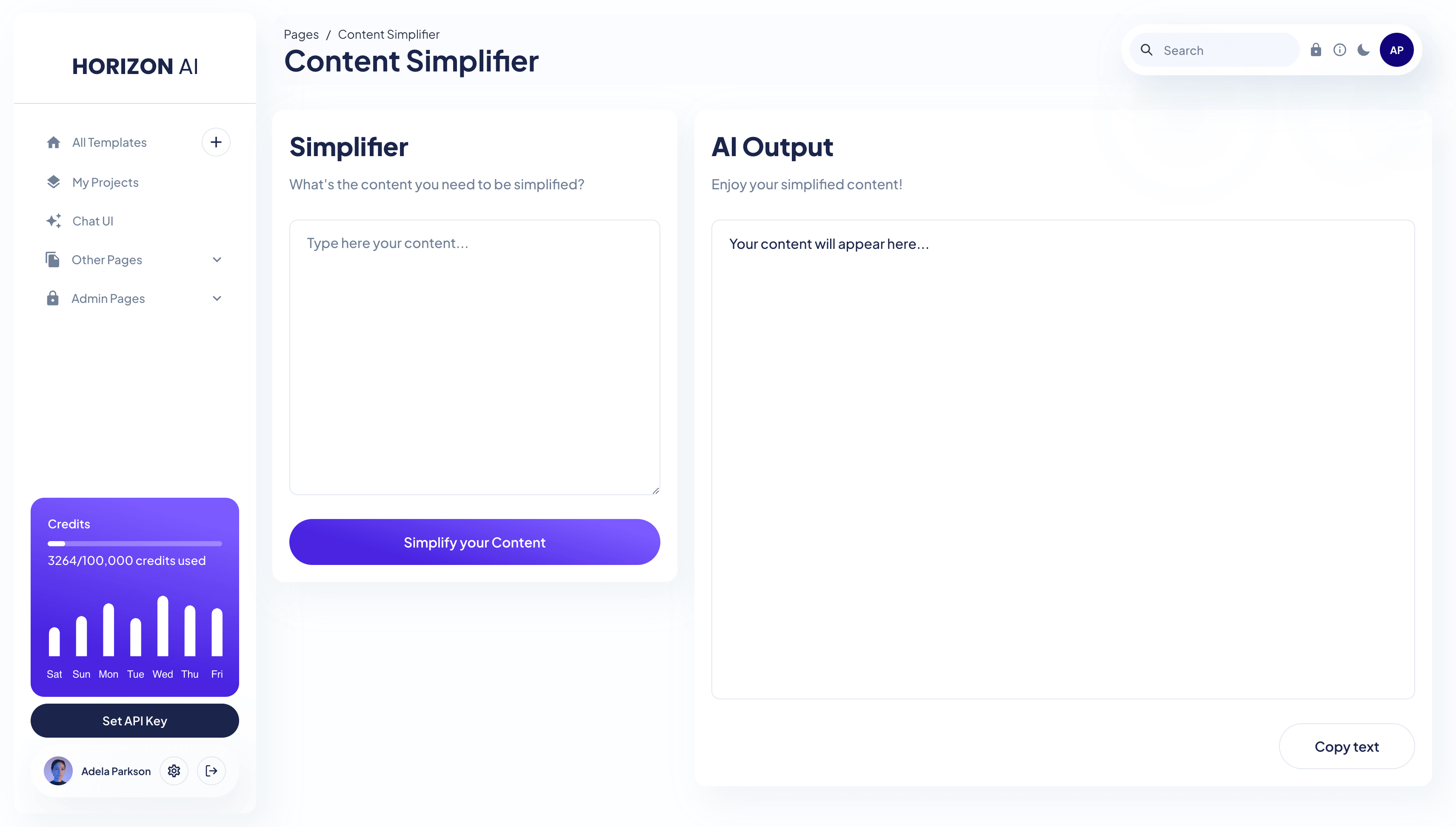 Horizon ChatGPT AI Template - Content Simplifier Prompt Page