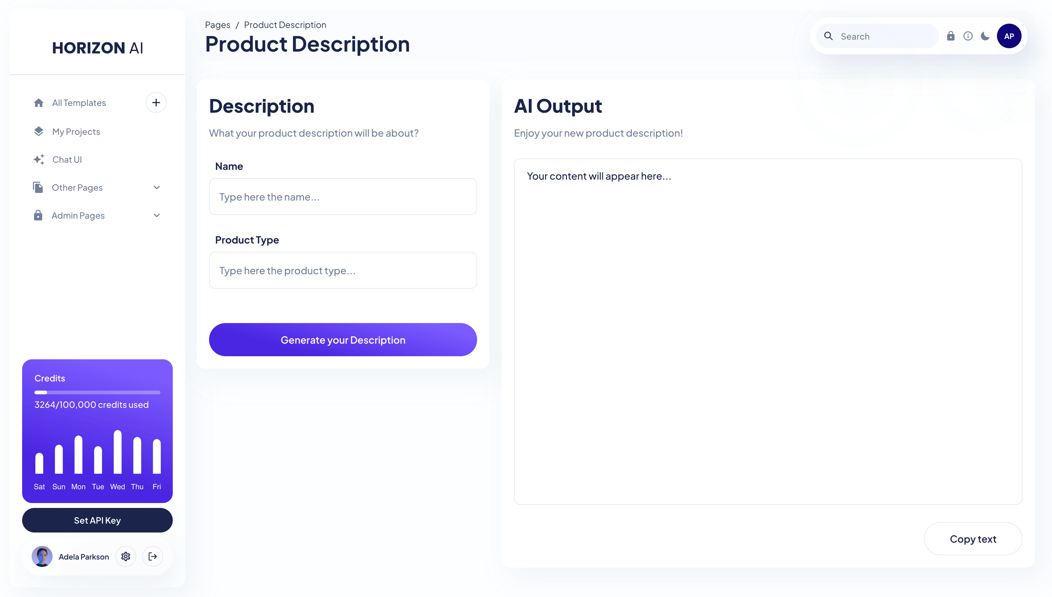 Horizon ChatGPT AI Template - Product Description Prompt Page