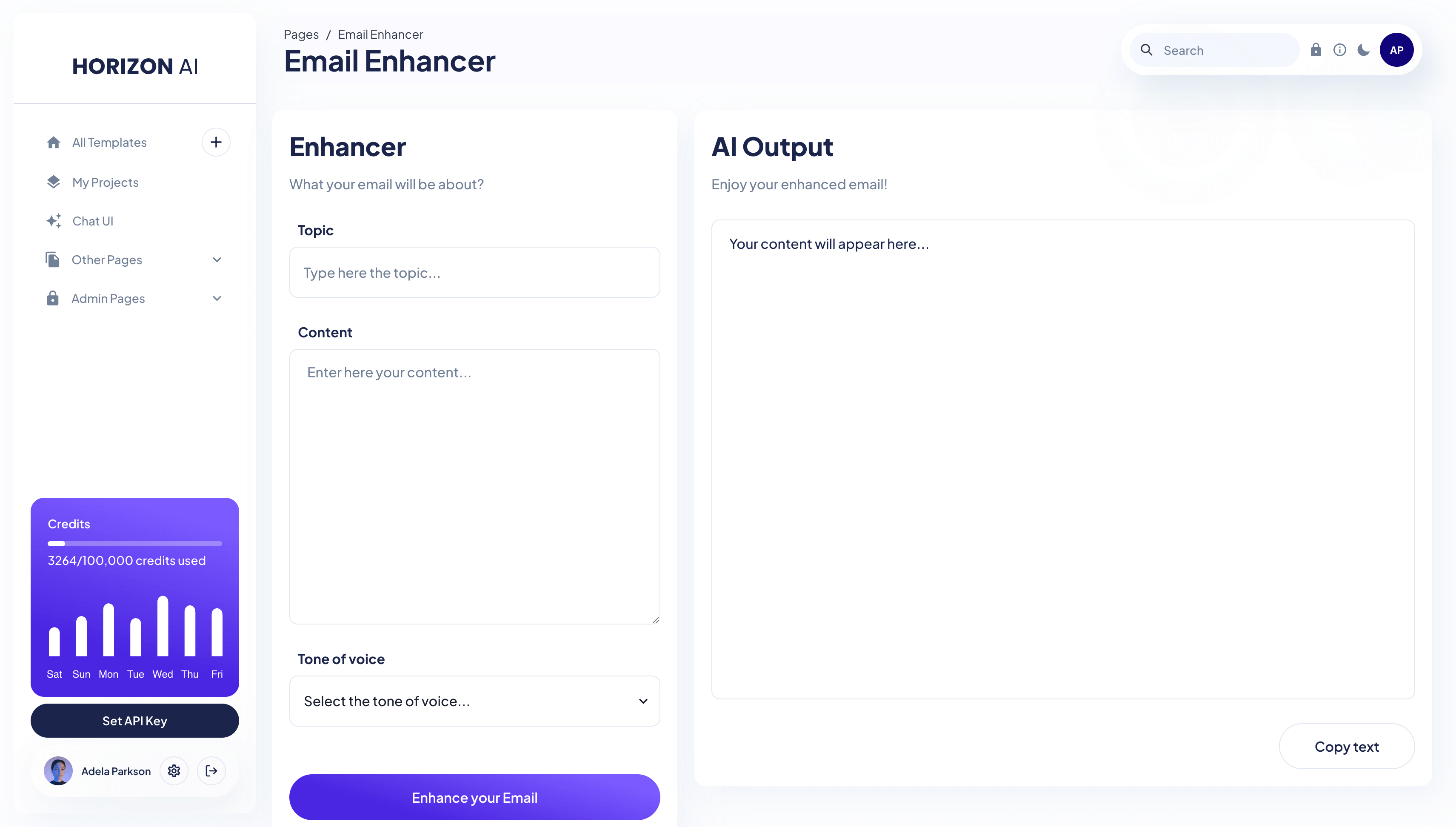 Horizon ChatGPT AI Template - Email Enhancer Prompt Page