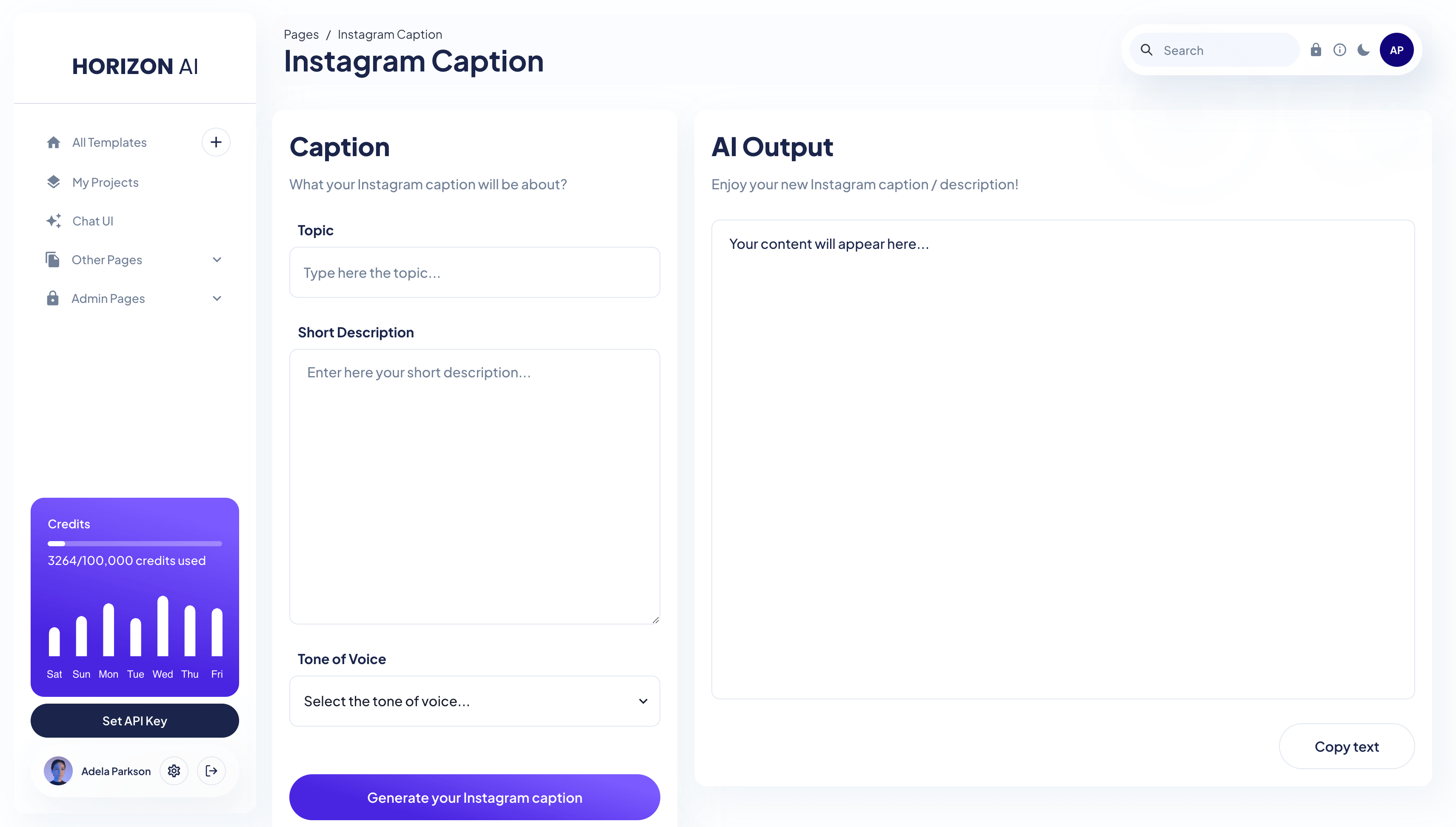 Horizon ChatGPT AI Template - Instagram Caption Prompt Page