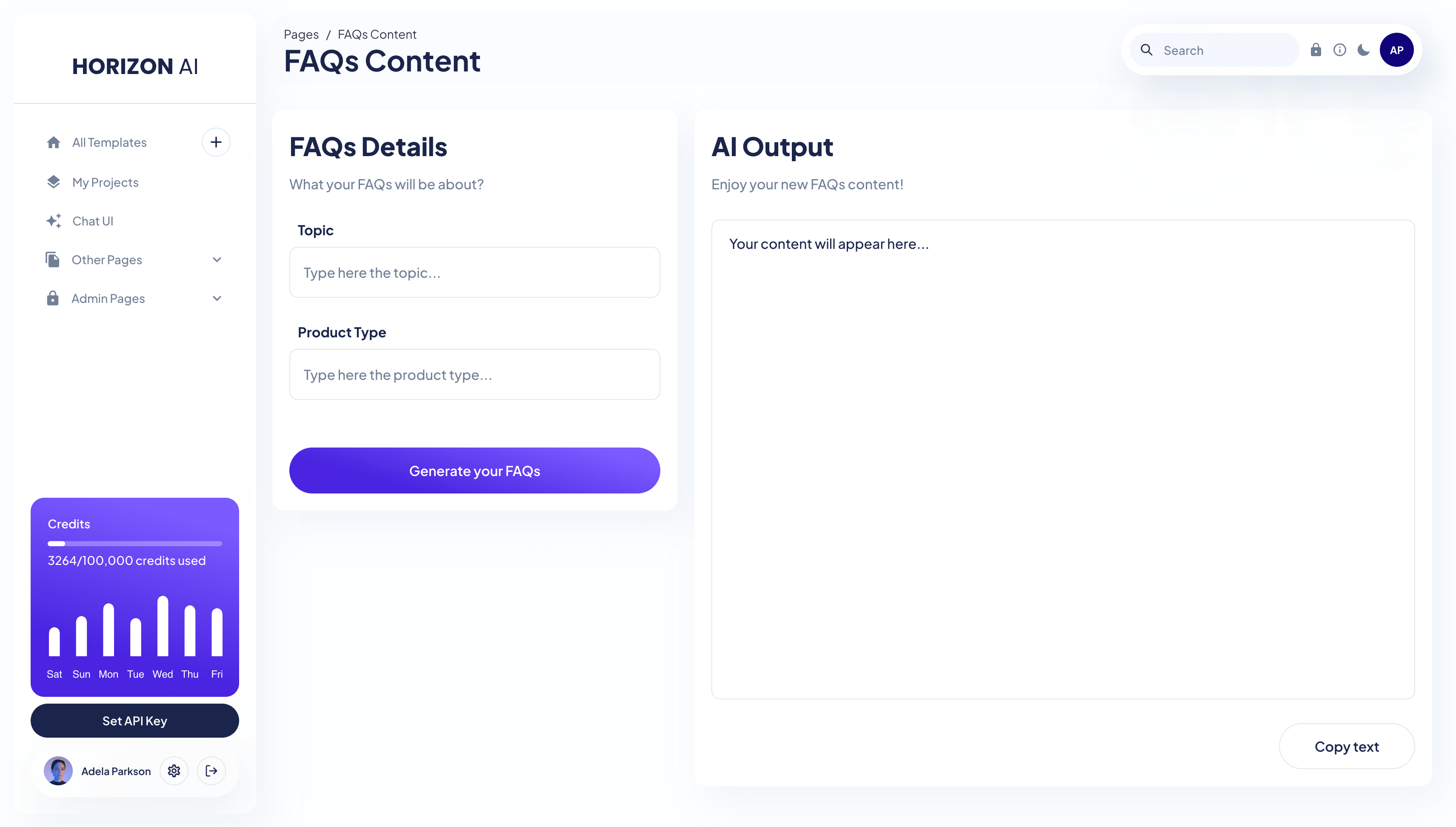Horizon ChatGPT AI Template - FAQs Content Prompt Page