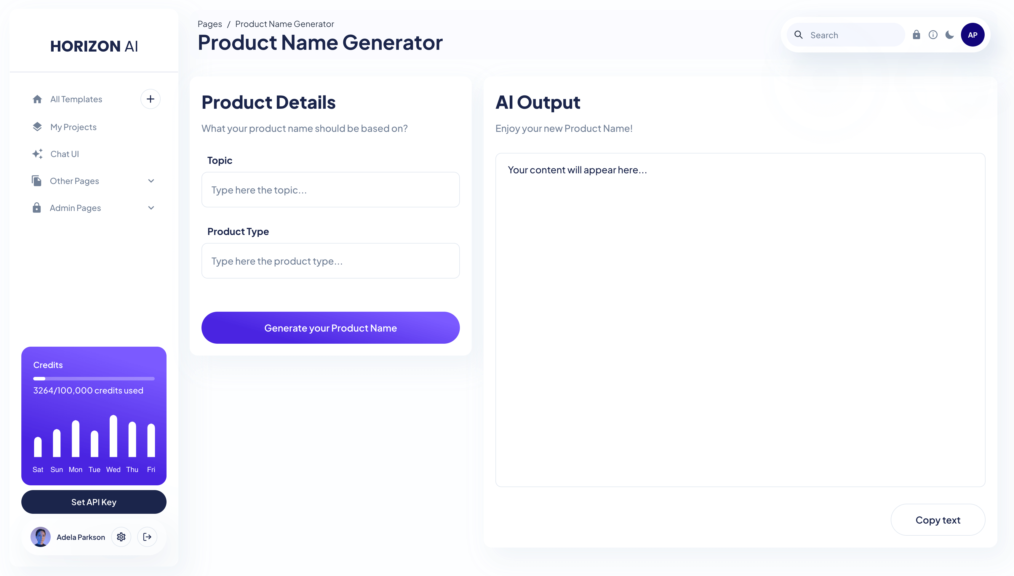 Horizon ChatGPT AI Template - Product Name Generator Prompt Page