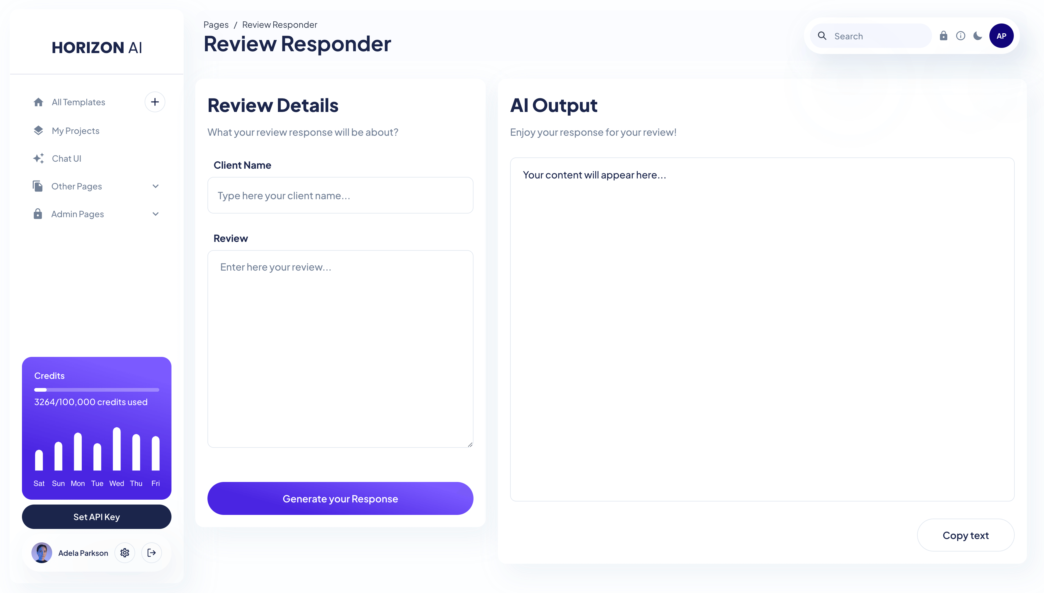 Horizon ChatGPT AI Template - Review Responder Prompt Page