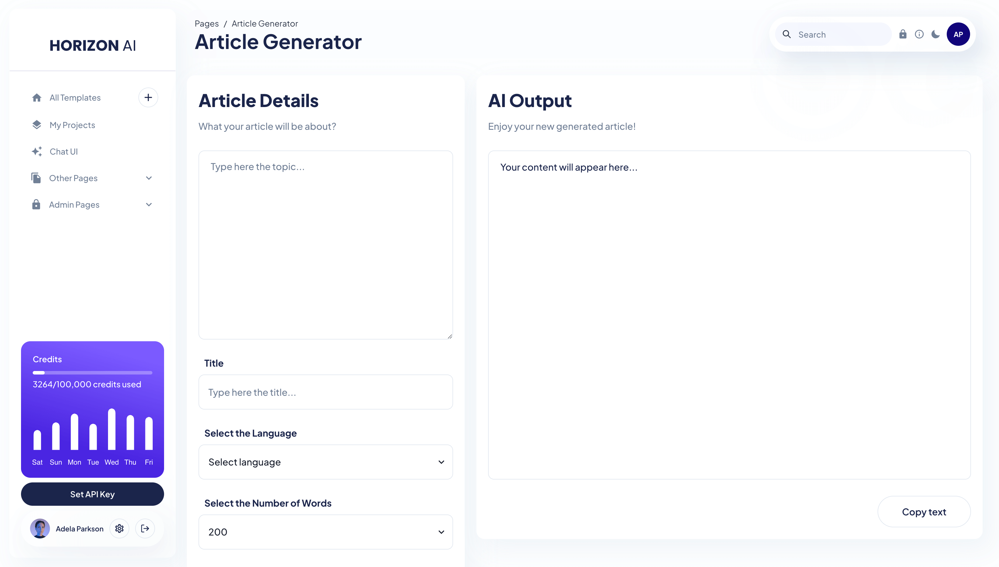 Horizon ChatGPT AI Template - Article Generator Prompt Page